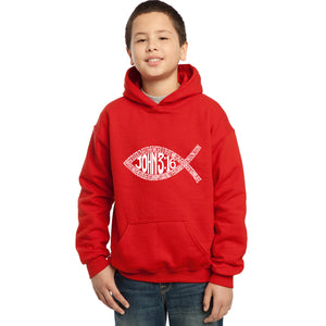 John 3:16 Fish Symbol - Boy's Word Art Hooded Sweatshirt