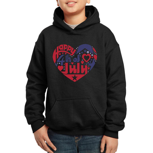 Boy's Word Art Hooded Sweatshirt - July 4th Heart