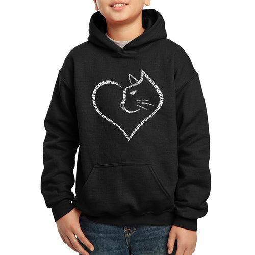 Cat Heart - Boy's Word Art Hooded Sweatshirt