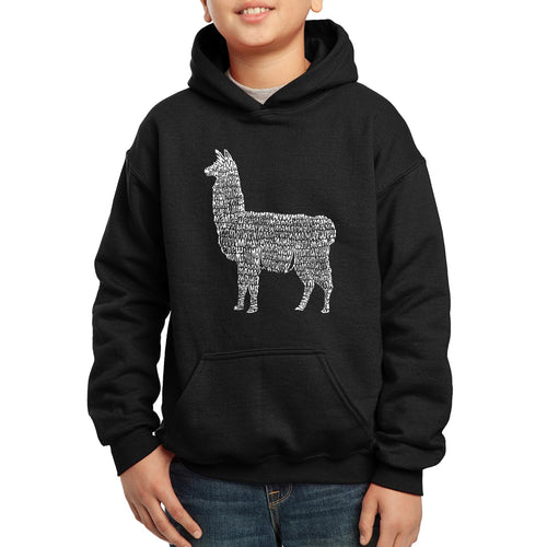 LA Pop Art Boy's Word Art Hooded Sweatshirt - Llama Mama