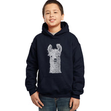 Load image into Gallery viewer, LA Pop Art Boy&#39;s Word Art Hooded Sweatshirt - Llama