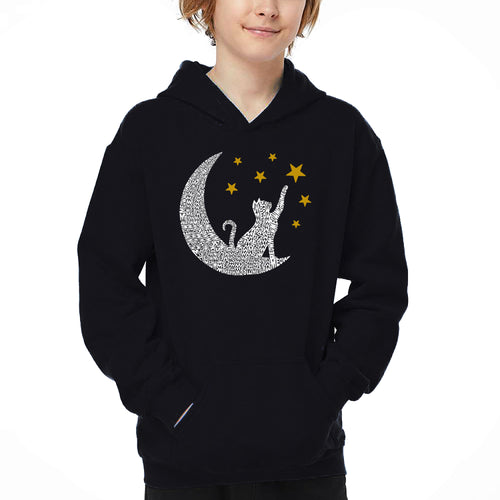 Cat Moon - Boy's Word Art Hooded Sweatshirt