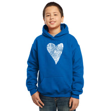 Load image into Gallery viewer, LA Pop Art Boy&#39;s Word Art Hooded Sweatshirt - Lots of Love