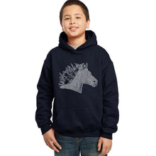Load image into Gallery viewer, LA Pop Art Boy&#39;s Word Art Hooded Sweatshirt - Horse Mane