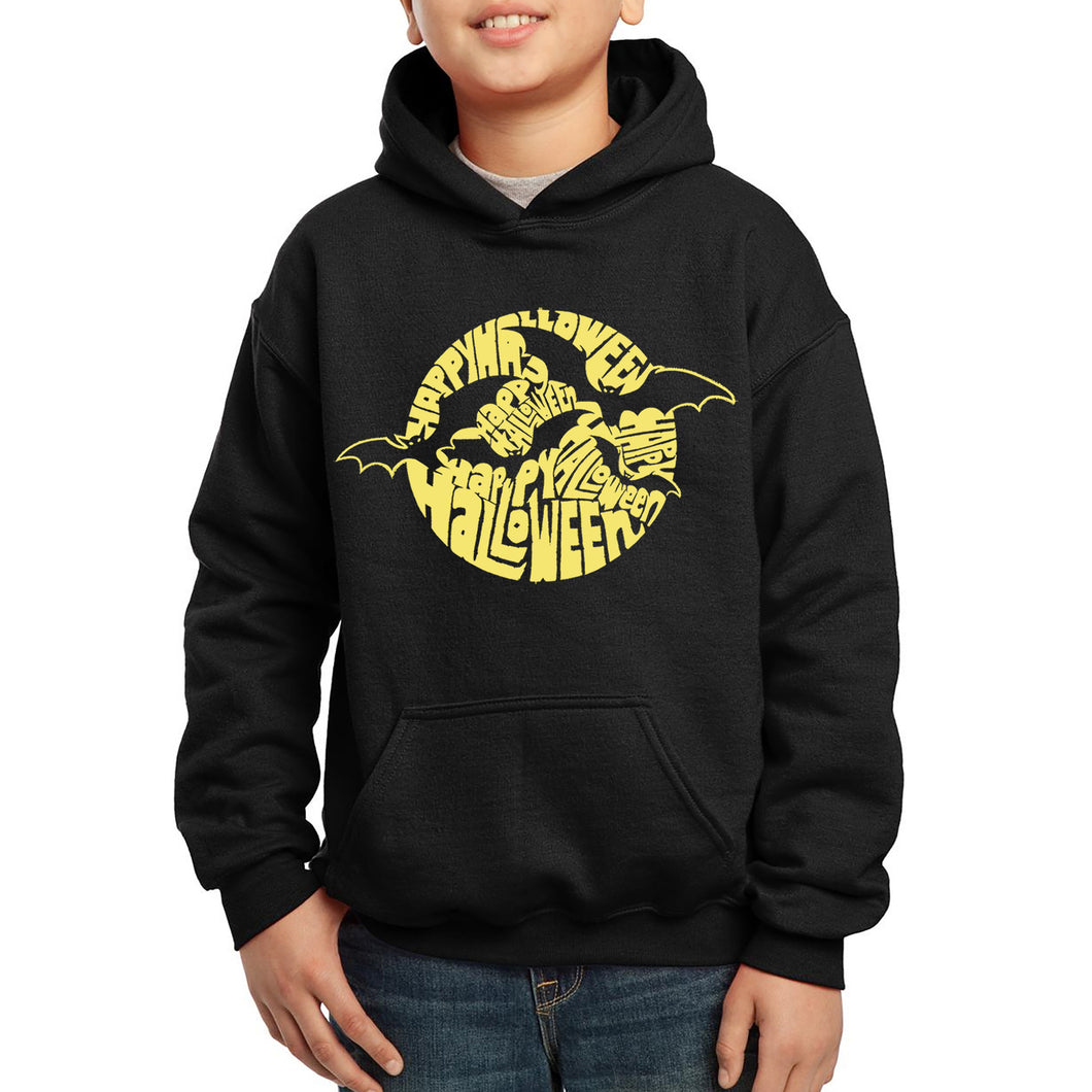 LA Pop Art Boy's Word Art Hooded Sweatshirt - Halloween Bats