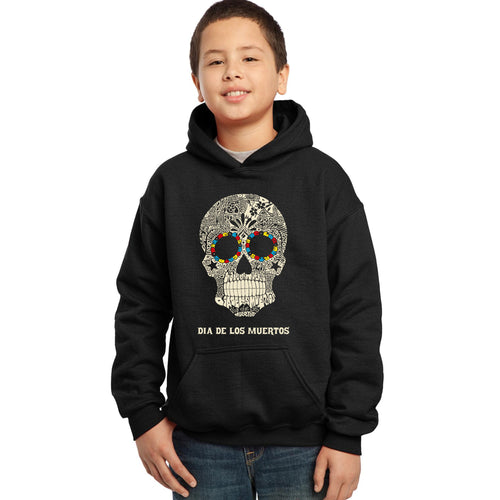 LA Pop Art Boy's Word Art Hooded Sweatshirt - Dia De Los Muertos