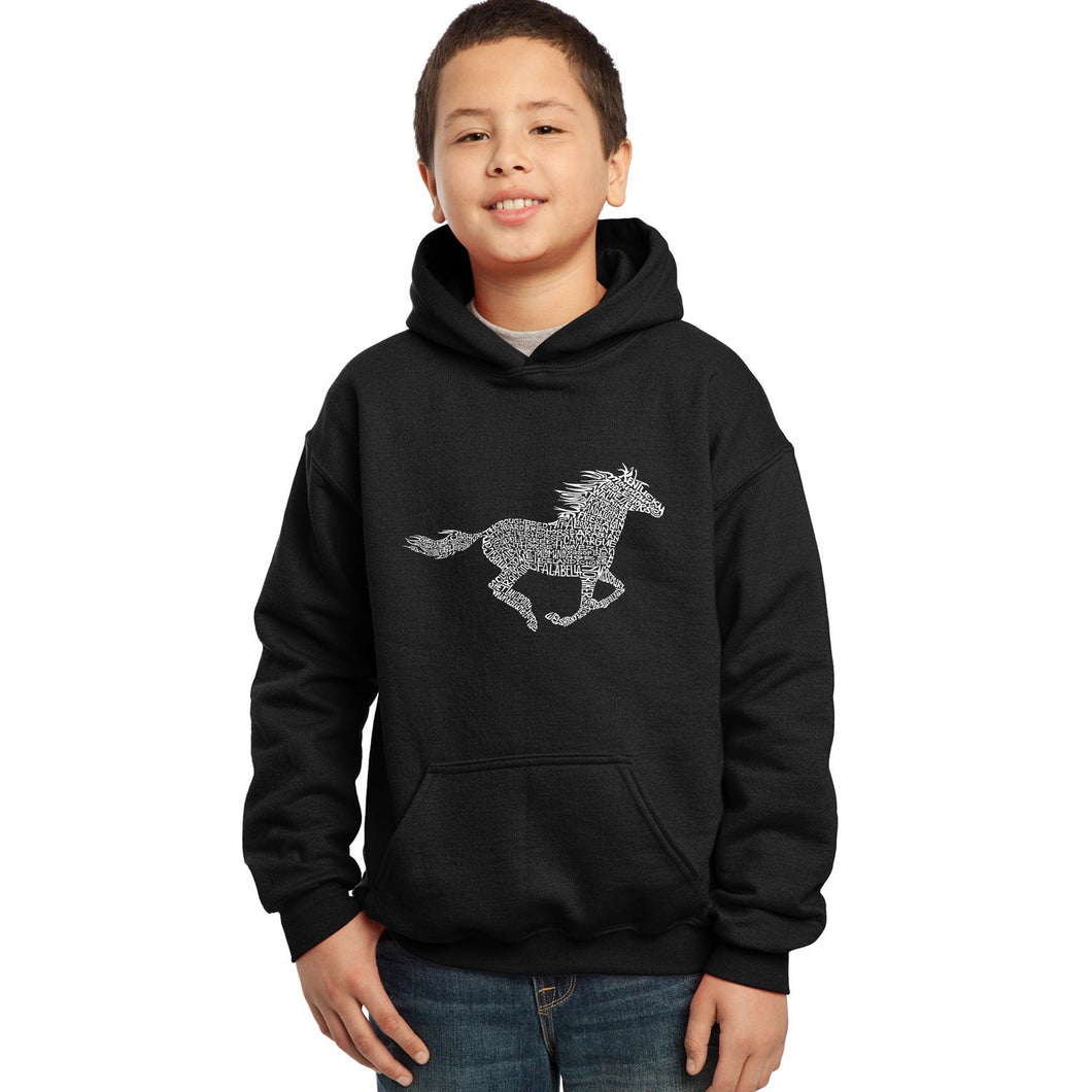 LA Pop Art Boy's Word Art Hooded Sweatshirt - Horse Breeds