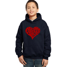 Load image into Gallery viewer, LA Pop Art Boy&#39;s Word Art Hooded Sweatshirt - All You Need Is Love