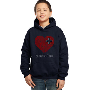 LA Pop Art Boy's Word Art Hooded Sweatshirt - Nurses Rock