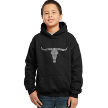 Load image into Gallery viewer, LA Pop Art Boy&#39;s Word Art Hooded Sweatshirt - Names of Legendary Outlaws