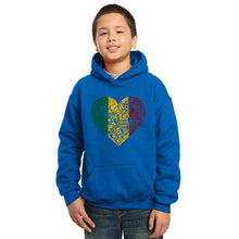 Load image into Gallery viewer, LA Pop Art  Boy&#39;s Word Art Hooded Sweatshirt - One Love Heart