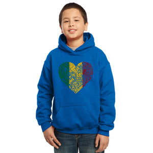 LA Pop Art  Boy's Word Art Hooded Sweatshirt - One Love Heart