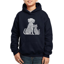 Load image into Gallery viewer, LA Pop Art Boy&#39;s Word Art Hooded Sweatshirt - Dogs and Cats