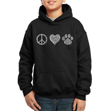 Load image into Gallery viewer, LA Pop Art Boy&#39;s Word Art Hooded Sweatshirt - Peace Love Cats