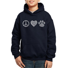 Load image into Gallery viewer, LA Pop Art Boy&#39;s Word Art Hooded Sweatshirt - Peace Love Cats