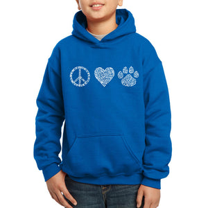 LA Pop Art Boy's Word Art Hooded Sweatshirt - Peace Love Cats