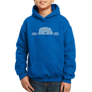 LA Pop Art Boy's Word Art Hooded Sweatshirt - Peeking Dog