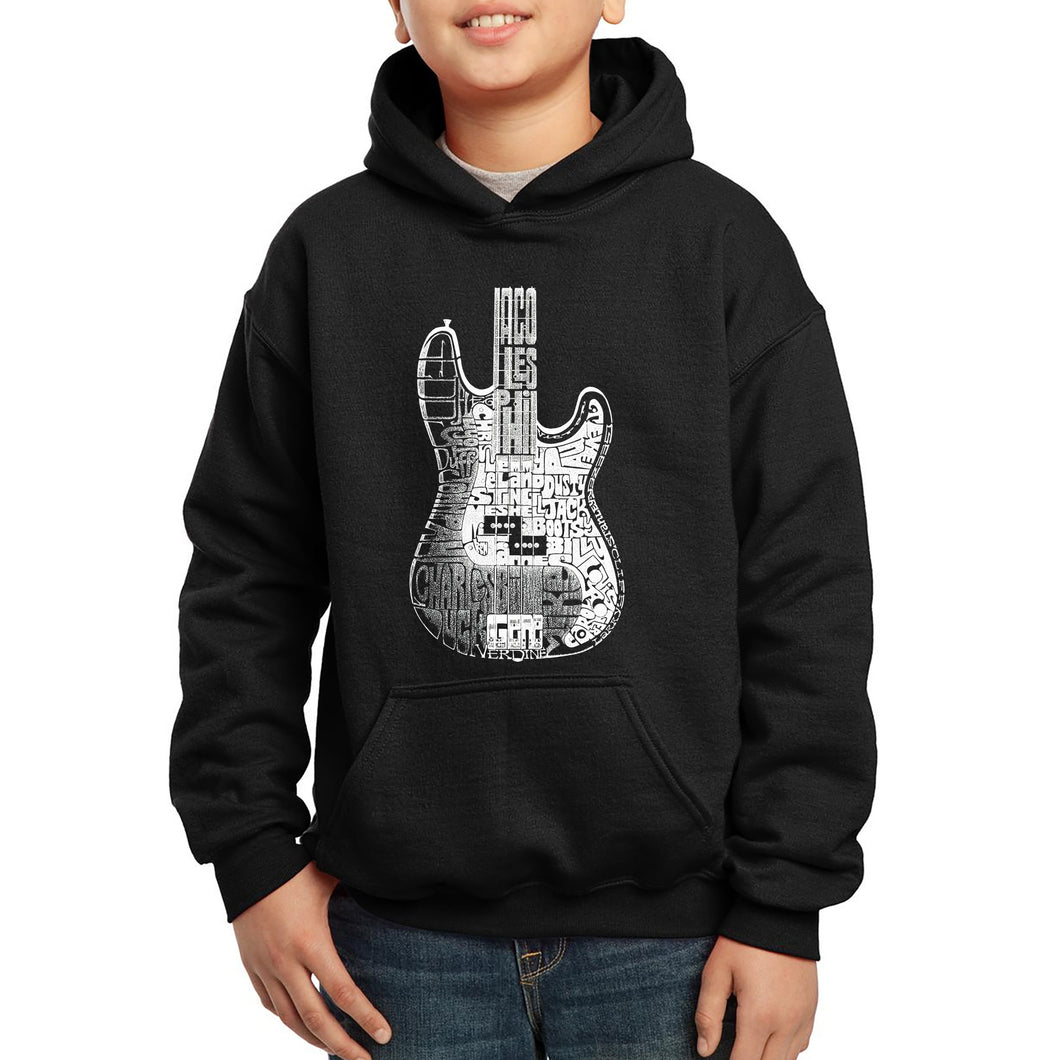 LA Pop Art Boy's Word Art Hooded Sweatshirt - Bass Guitar