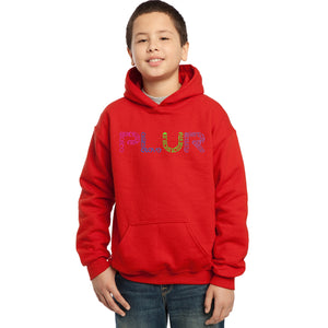 LA Pop Art  Boy's Word Art Hooded Sweatshirt - PLUR