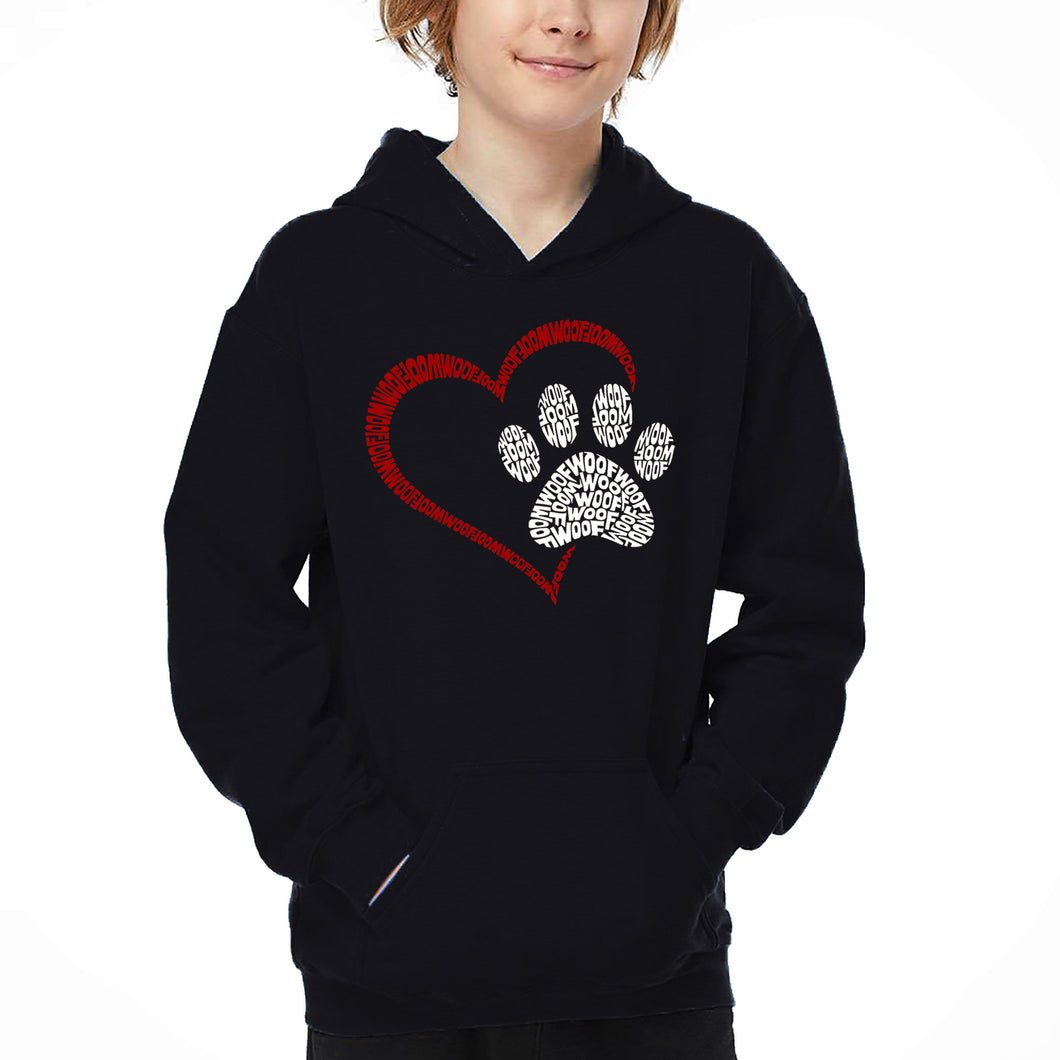 Paw Heart - Boy's Word Art Hooded Sweatshirt