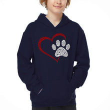 Load image into Gallery viewer, Paw Heart - Boy&#39;s Word Art Hooded Sweatshirt