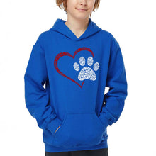 Load image into Gallery viewer, Paw Heart - Boy&#39;s Word Art Hooded Sweatshirt