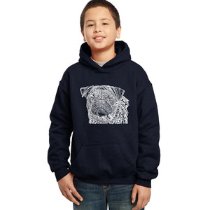 LA Pop Art Boy's Word Art Hooded Sweatshirt - Pug Face