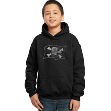 Load image into Gallery viewer, LA Pop Art Boy&#39;s Word Art Hooded Sweatshirt - FAMOUS PIRATE CAPTAINS AND SHIPS