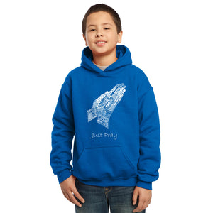LA Pop Art  Boy's Word Art Hooded Sweatshirt - Prayer Hands