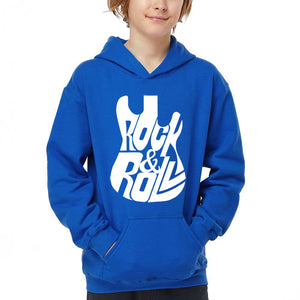 Rock And Roll Guitar - Boy's Word Art Hooded Sweatshirt