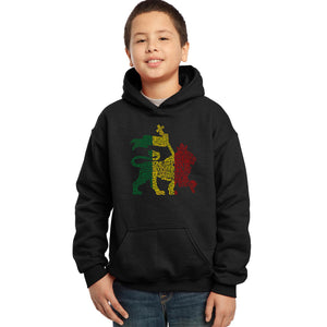 LA Pop Art Boy's Word Art Hooded Sweatshirt - Rasta Lion - One Love