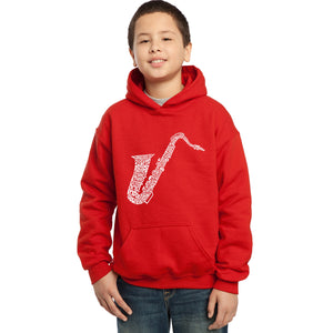 LA Pop Art Boy's Word Art Hooded Sweatshirt - Sax