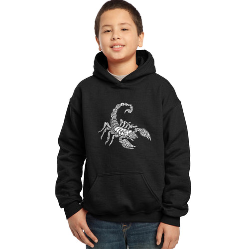 LA Pop Art Boy's Word Art Hooded Sweatshirt - Types of Scorpions
