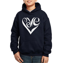 Load image into Gallery viewer, LA Pop Art Boy&#39;s Word Art Hooded Sweatshirt - Script Love Heart