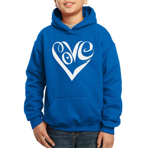 LA Pop Art Boy's Word Art Hooded Sweatshirt - Script Love Heart