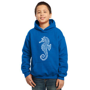 LA Pop Art Boy's Word Art Hooded Sweatshirt - Types of Seahorse