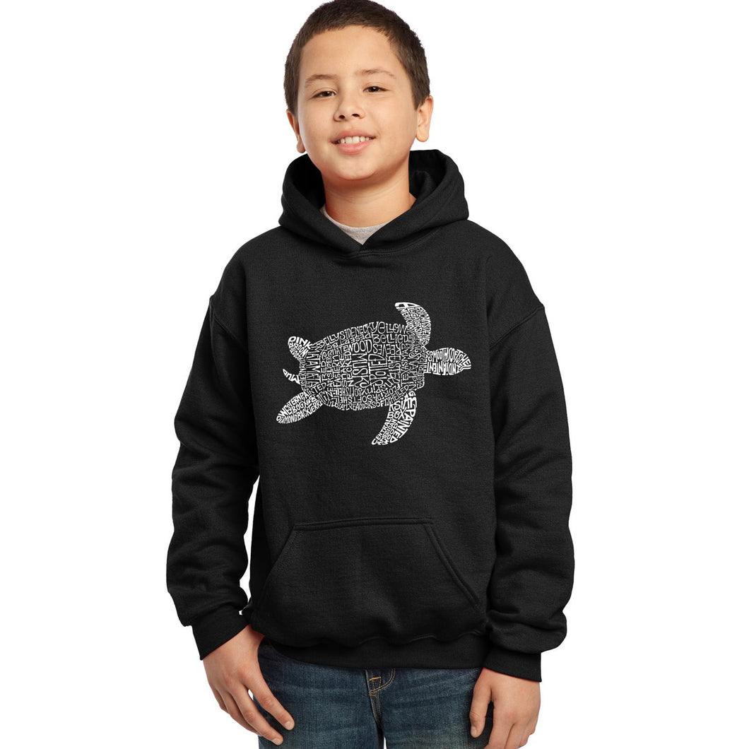 LA Pop Art Boy's Word Art Hooded Sweatshirt - Turtle