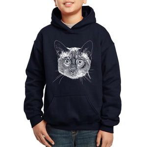 LA Pop Art Boy's Word Art Hooded Sweatshirt - Siamese Cat