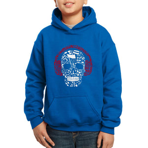 LA Pop Art Boy's Word Art Hooded Sweatshirt - Music Notes Skull