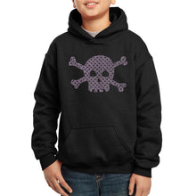 Load image into Gallery viewer, LA Pop Art Boy&#39;s Word Art Hooded Sweatshirt - XOXO Skull