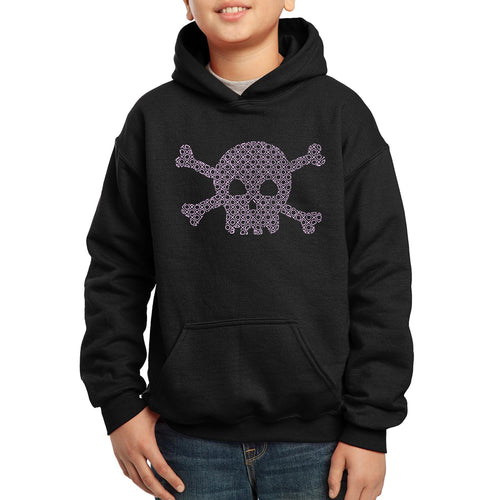 LA Pop Art Boy's Word Art Hooded Sweatshirt - XOXO Skull