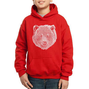 LA Pop Art Boy's Word Art Hooded Sweatshirt - Bear Face