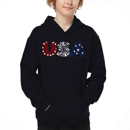USA Fireworks - Boy's Word Art Hooded Sweatshirt