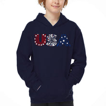 Load image into Gallery viewer, USA Fireworks - Boy&#39;s Word Art Hooded Sweatshirt