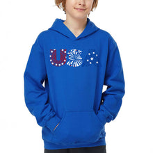 Load image into Gallery viewer, USA Fireworks - Boy&#39;s Word Art Hooded Sweatshirt