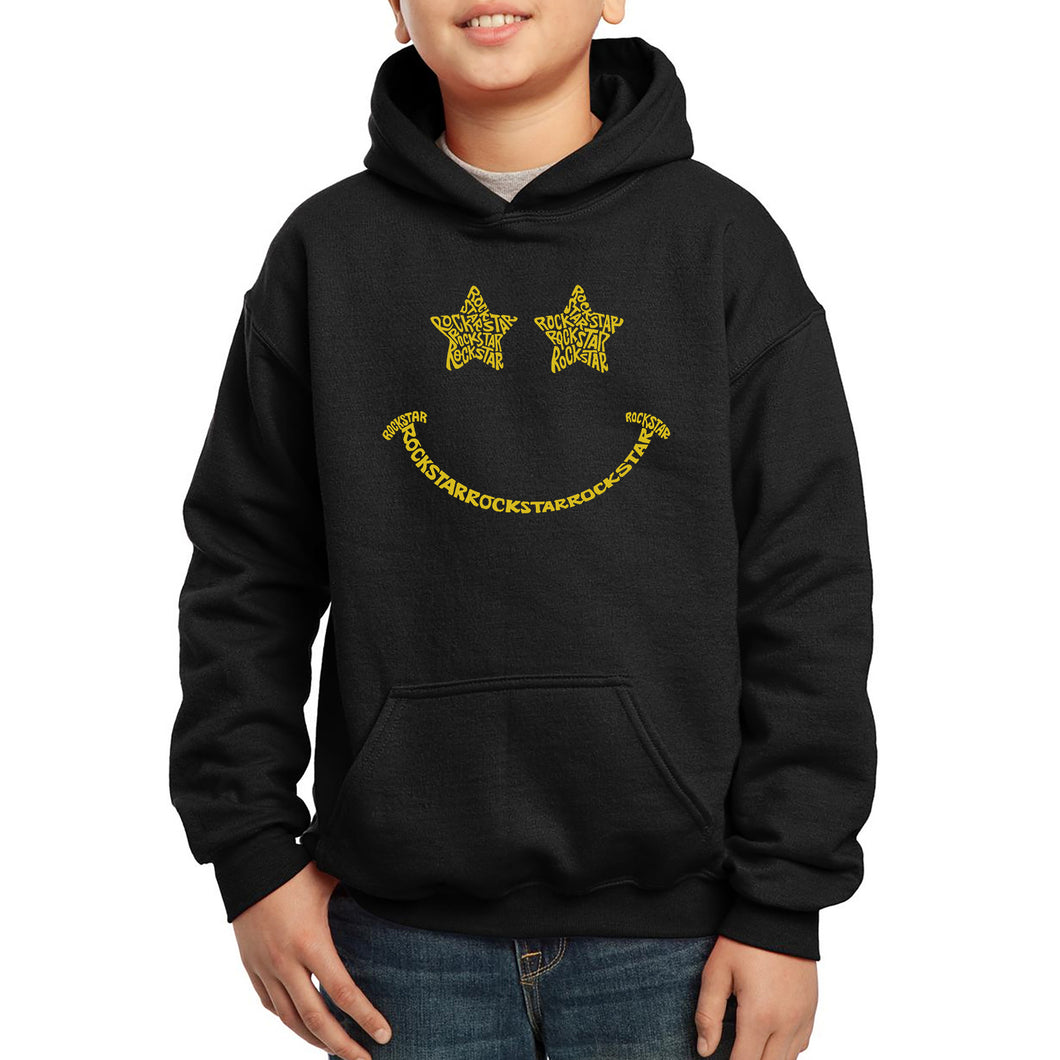 Rockstar Smiley  - Boy's Word Art Hooded Sweatshirt