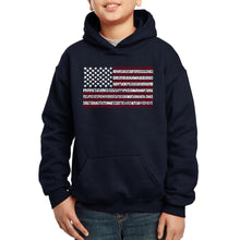 Load image into Gallery viewer, LA Pop Art Boy&#39;s Word Art Hooded Sweatshirt - 50 States USA Flag