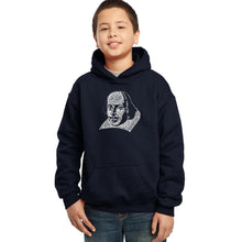 Load image into Gallery viewer, LA Pop Art Boy&#39;s Word Art Hooded Sweatshirt - THE TITLES OF ALL OF WILLIAM SHAKESPEARE&#39;S COMEDIES &amp; TRAGEDIES