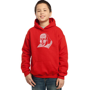 LA Pop Art Boy's Word Art Hooded Sweatshirt - THE TITLES OF ALL OF WILLIAM SHAKESPEARE'S COMEDIES & TRAGEDIES