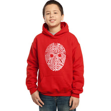 Load image into Gallery viewer, Slasher Movie Villians - Boy&#39;s Word Art Hooded Sweatshirt